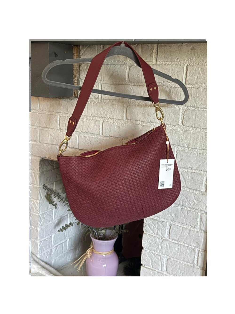 Quince Sloane Handwoven Shoulder Bag Merlot NWT Italian Leather